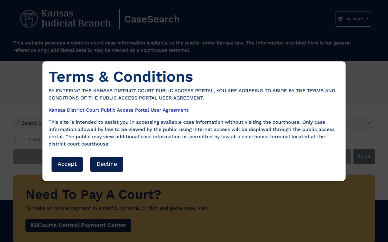 Kansas CaseSearch portal for Seward County court records after arrest