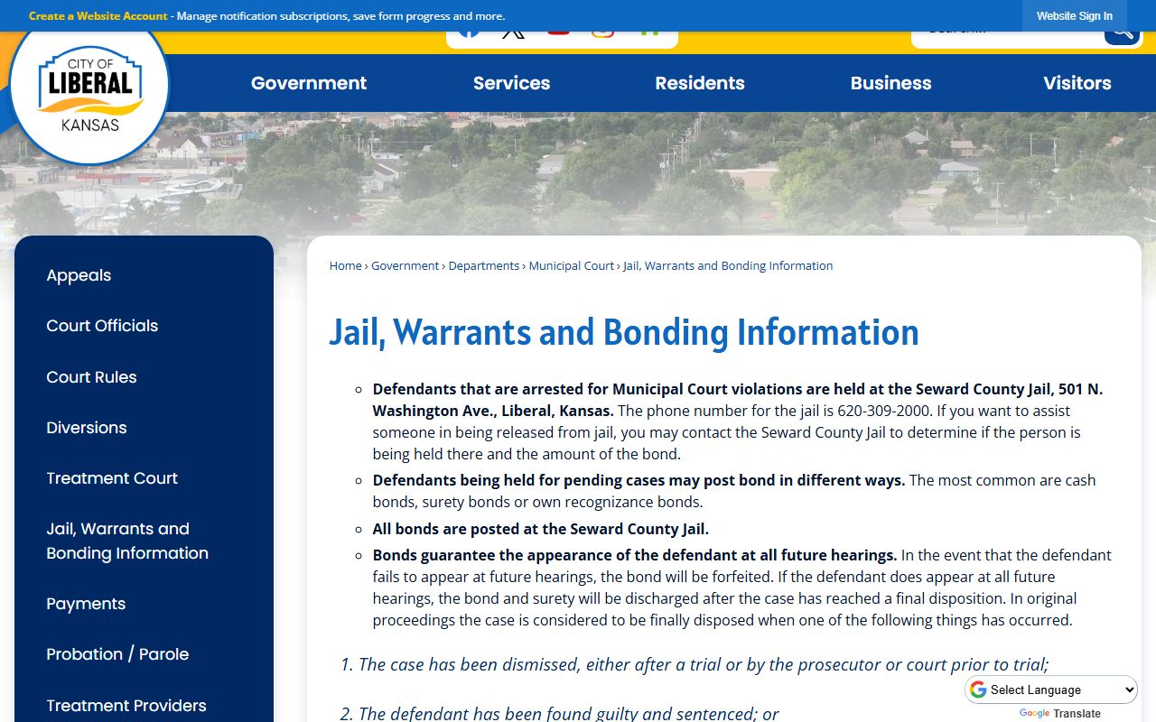 Liberal municipal warrant and bond information for Seward County arrest court records