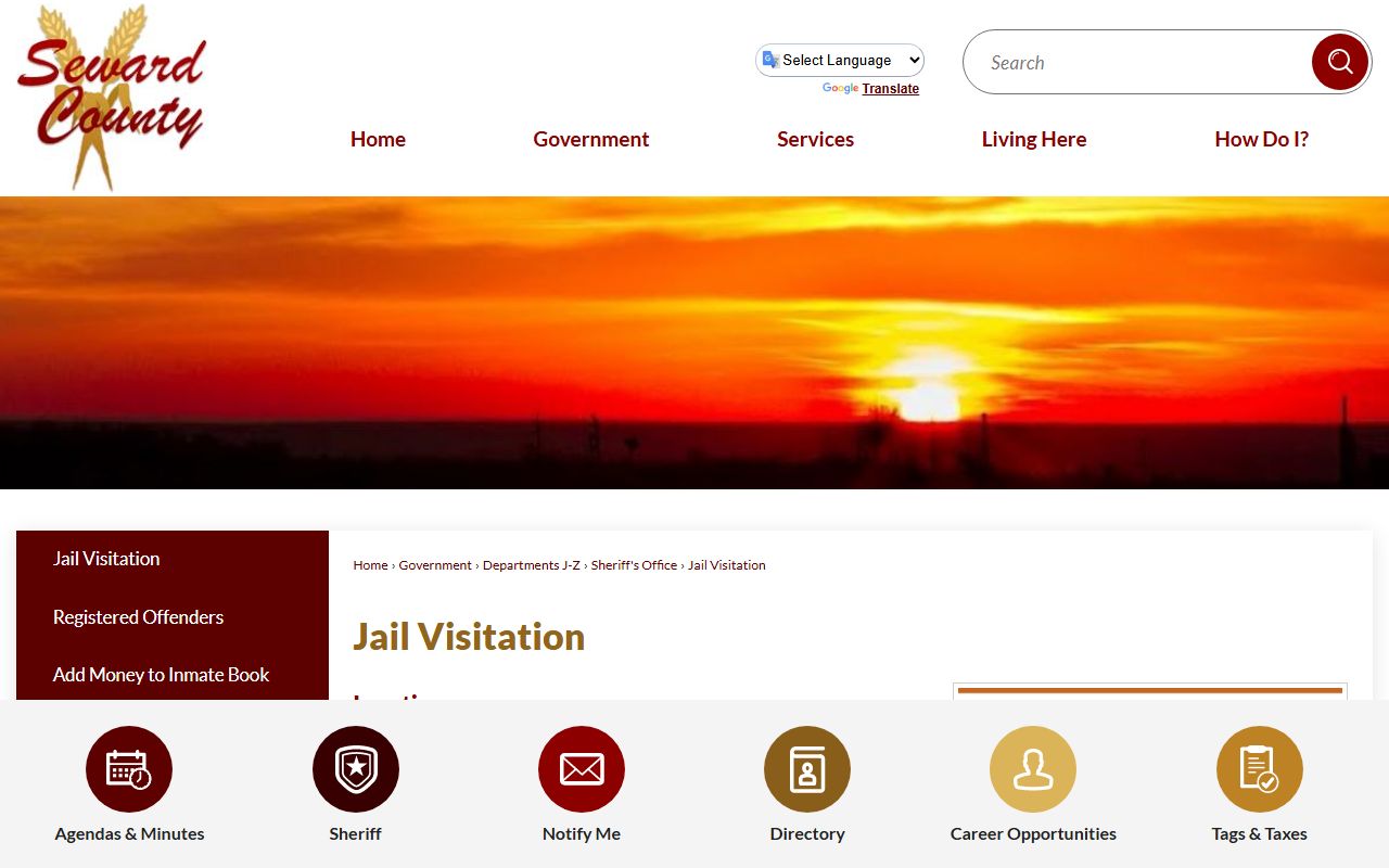 Seward County Jail visitation schedule by pod