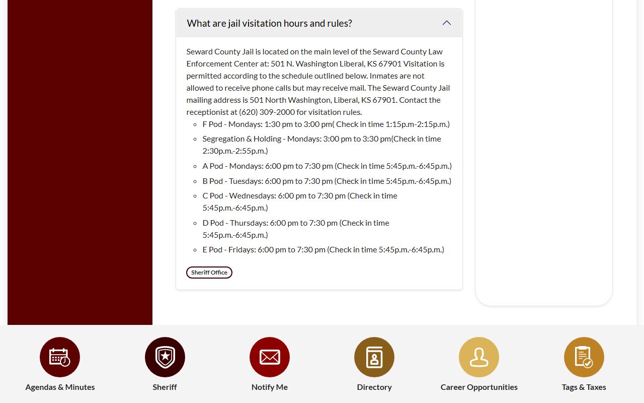 Seward County Sheriff FAQ for jail mail and inmate phone rules